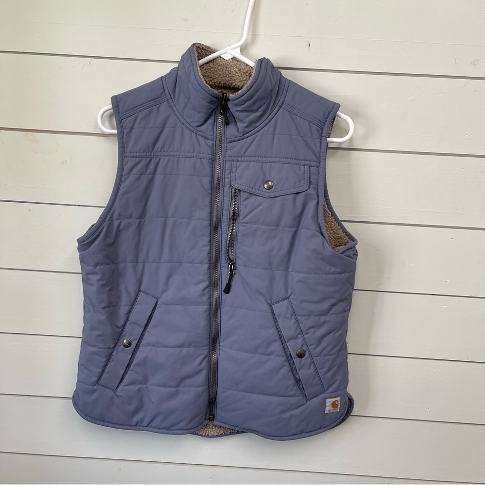 Carhartt utility Sherpa lined vest reversible periwinkle blue/tan women’s size M